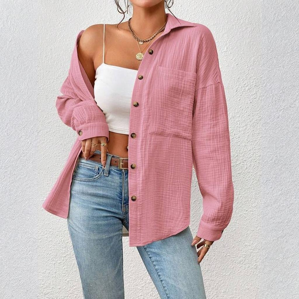 Women's Casual Fashion Shirt With Shoulder Down Long Sleeved Shirt