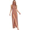 Women Sleeveless Gothic Hooded Dress High Split Sheer See-through Long Rave Night Club Outfit