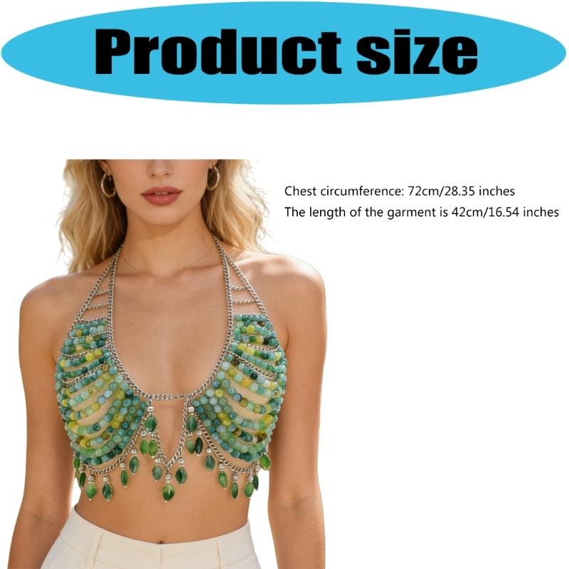Stylish Green Pearls Bead Chest Chain with Acrylic Beads for Versatile Outfit Matching Suitable Any Social Event