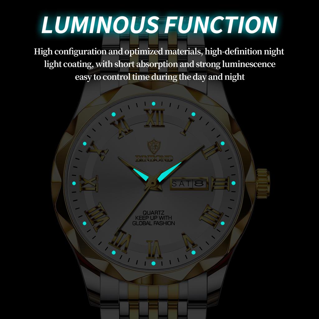 Men's Waterproof Luminous Business Watch Double Calendar Dial Quartz Watch