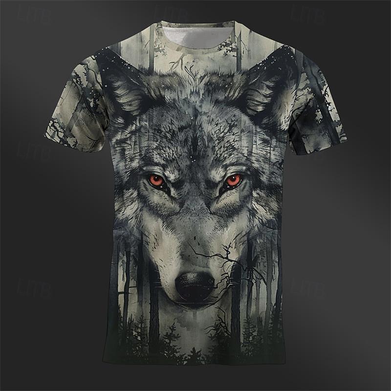 Men's Graphic Animal Wolf T Shirt Tee Top Short Sleeve T Shirt 3D Print Crew Neck Shirt Designer Retro Vintage Casual Sports Outdoor