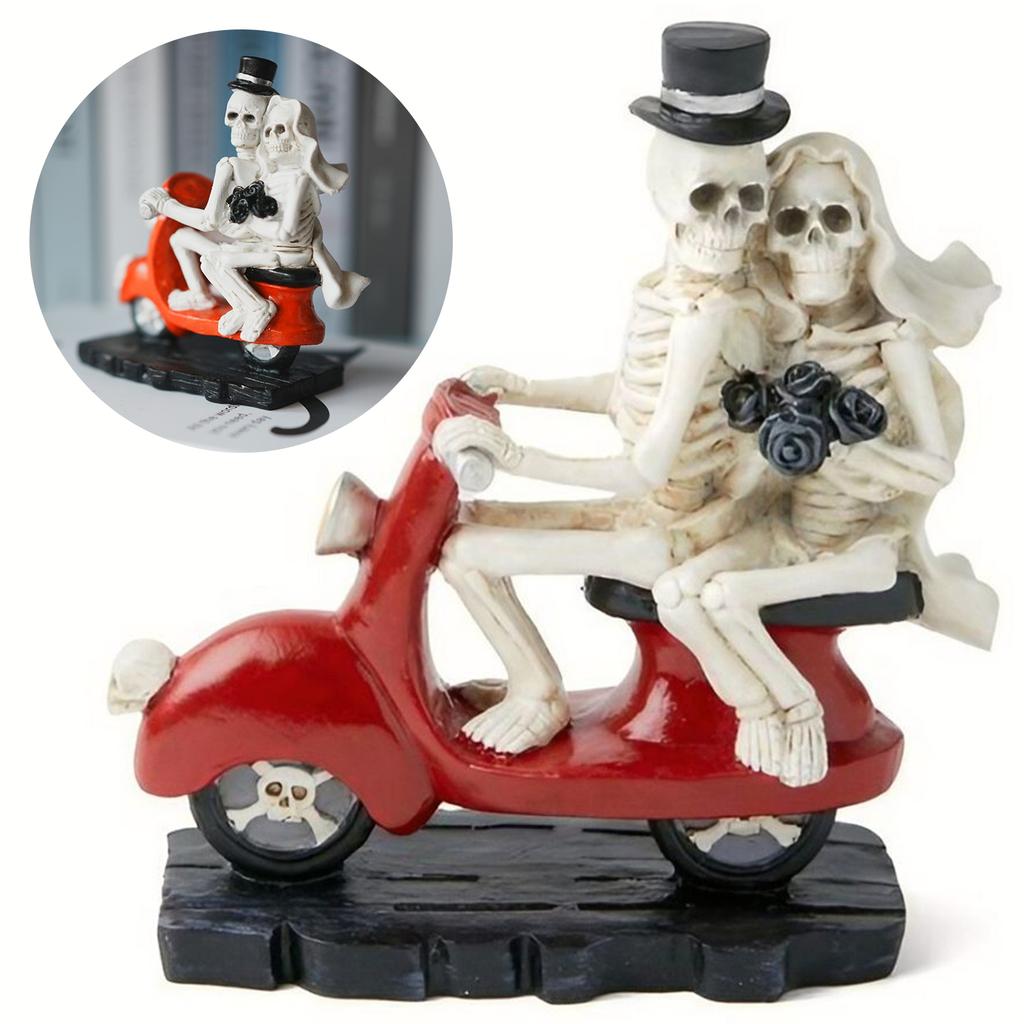 Halloween Skeleton Couple On Motorcycle Decor Skull Figurine Home Ornaments For Party Room Shelf Desktop Decoration Gifts