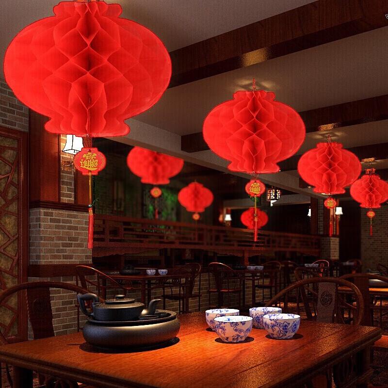 Gongtai Red Plastic Honeycomb Folding Lanterns (10-Pack)