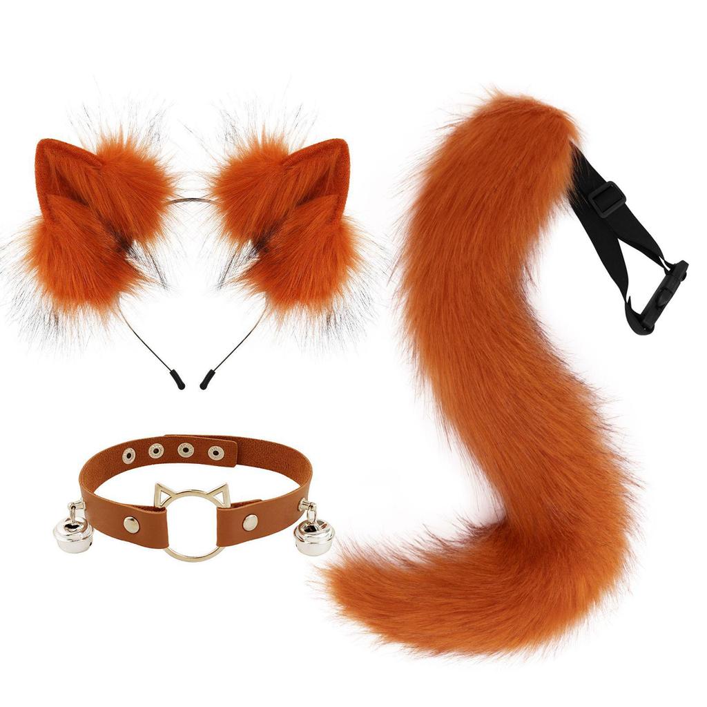 Plush Cat Ears Headband Cat Tail Accessories Collar Cute Cat Girl Animal Ears Hair Accessories Animal Tail Collar Accessories Set