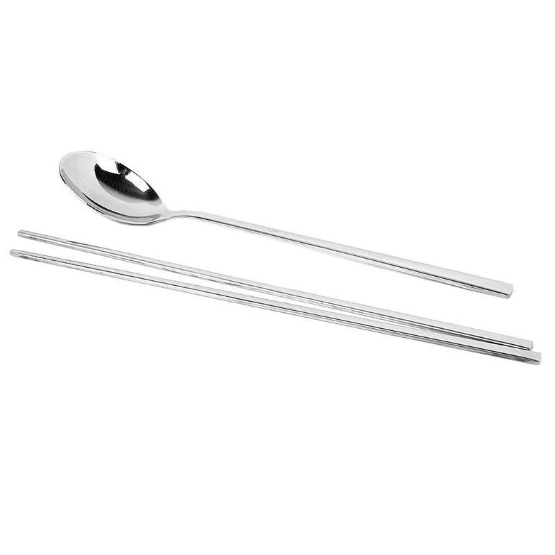 Kitchen Household Tools Long Handle 304 Stainless Steel Tableware Set Spoon Chopsticks Dinnerware Sets Convenience Accessories
