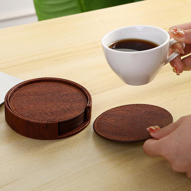 6 Stück Langlebiges Wasserdichtes Leder Untersetzerhalter Set Tischplatten Schutz Kaffeetassen Kissen Antihaft Auslaufsicher Getränkeuntersetzer Zuhause