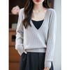 Autumn-Winter V-Neck Pure Wool Pullover: Women's Soft, Skin-Friendly Cashmere Knit Sweater.