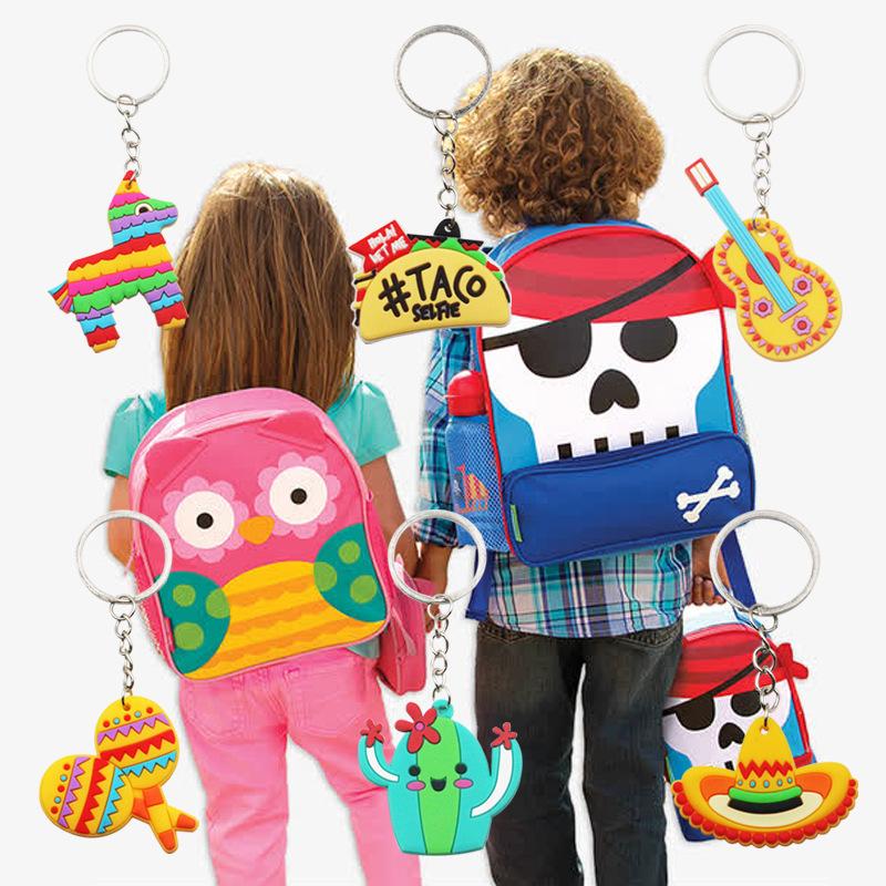 2pcs PVC Key Chain Cactus Hat Hot Dog Horse Guitar Sand Hammer Keychain Metal Pendant Gift