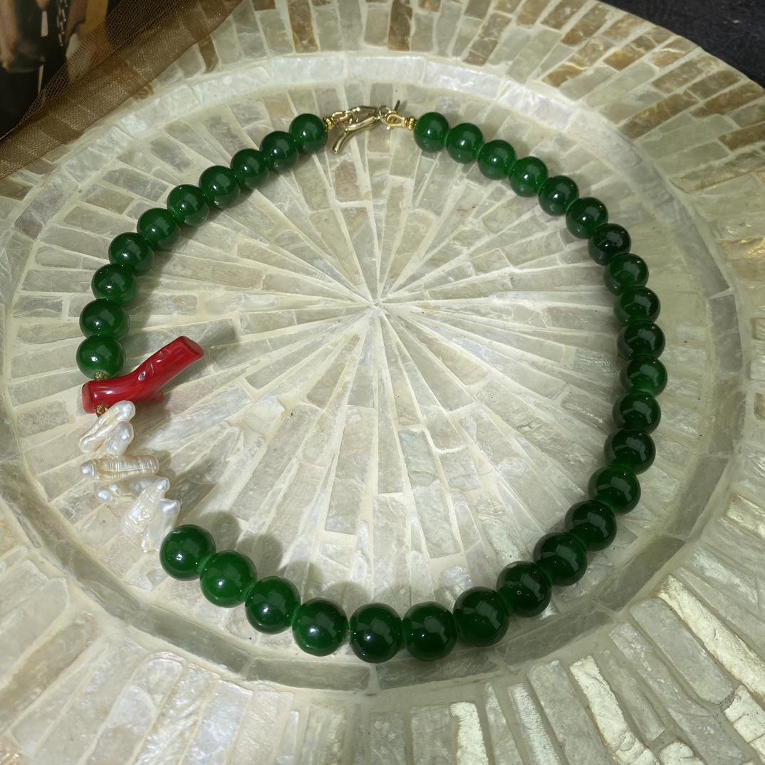 

Винтажное ожерелье из изумрудно-зеленых стеклянных бусин под лягушачью кожу Accessory