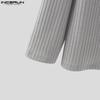 INCERUN Autumn Winter Men Lapel Neck Long Sleeve Casual Texture Rib Pullovers Tops