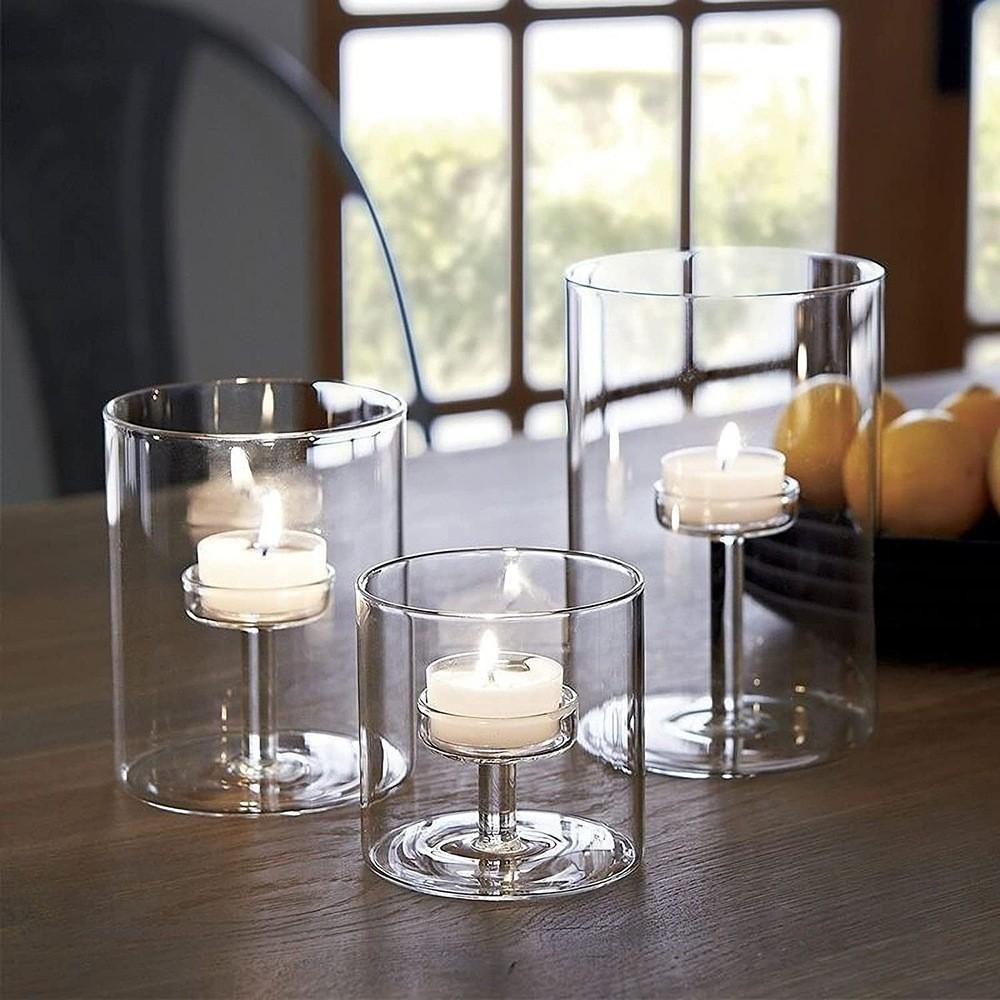 Transparente Teelichthalter Moderner Zylinder Kerzenständer Glas Kerzenhalter Hochzeit Party