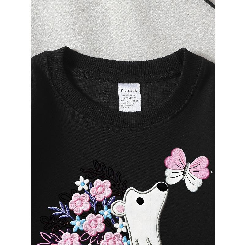 Kids Sweatshirt,Crew Neck Fashion Top, Fun "Floral Bear Butterfly" Patterned Sweatshirt, Suitable for Everyday Casual Wear