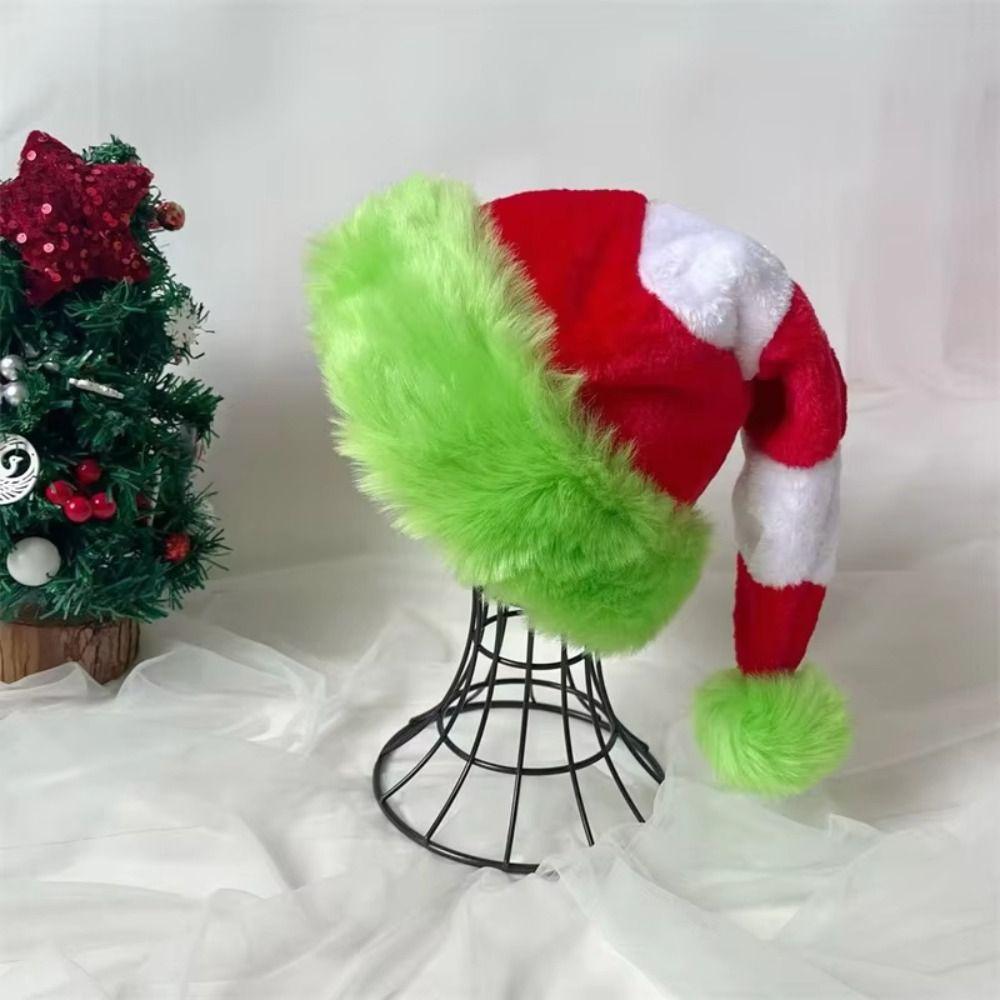Splicing Plush Santa Caps Green Edged New Year Festive Hat For Family Christmas Hat  Woman and Man