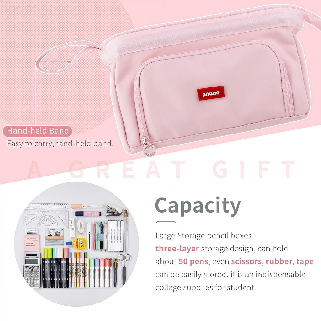 Large Capacity Portable Pencil Case Multi-Compartment Oxford Cloth Pencil Case Office Stationery Storage Desktop Organization