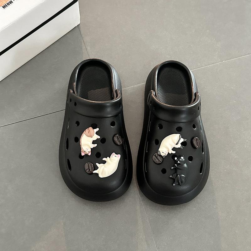 Cute Cartoon Kitten Girl Hole Shoes Summer Fashion EVA Outside Wear Non-slip Beach Casual Bag Head Slippers Tide