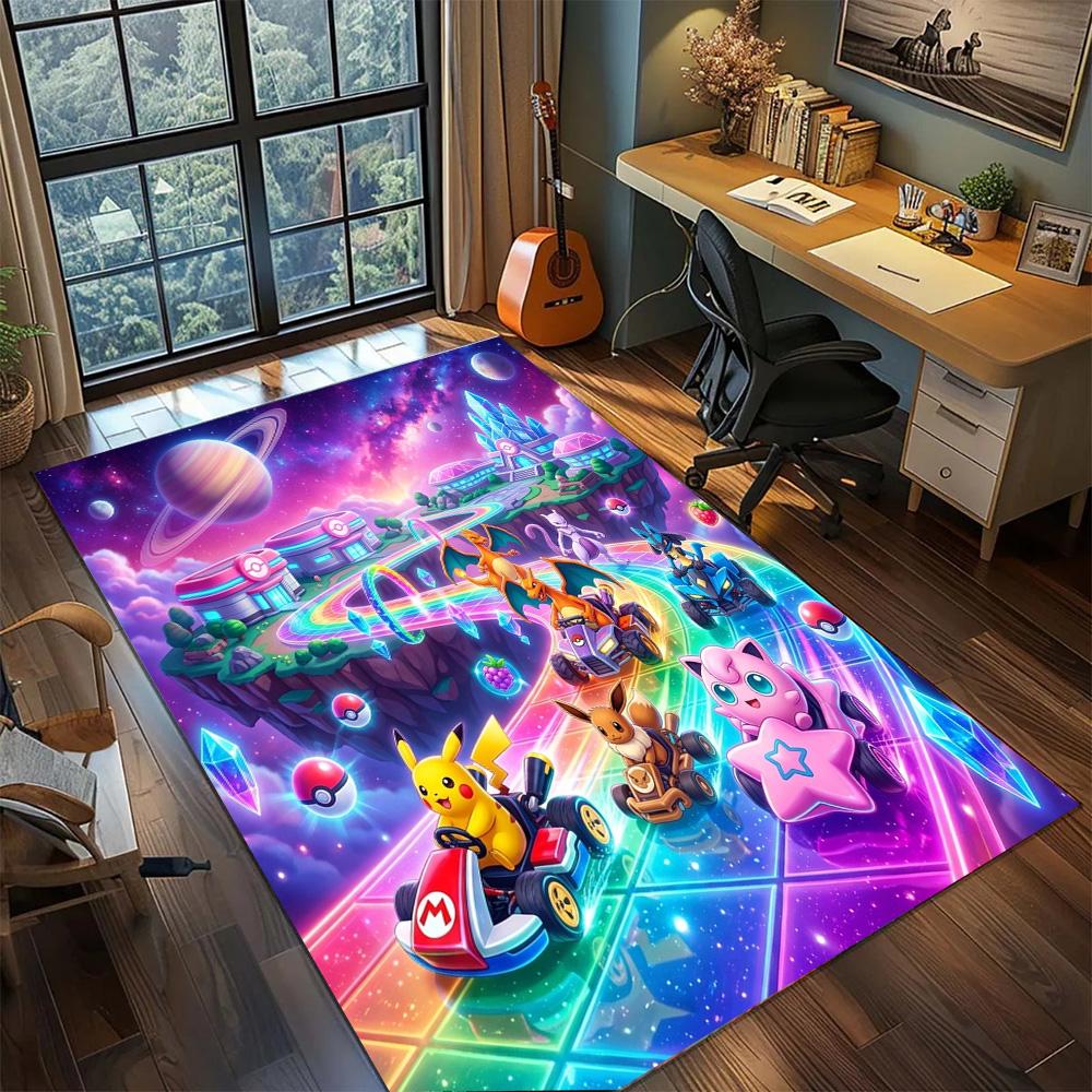 Pokemon Pikachu Gamer Room Rug Carpet Large Area Non Slip Washable Floor Mat Bedroom Home Decor.-TING