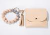 Food Grade Keychain Bracelet Silicone Wallet With Wood Bead and Wallet Women's Key Chain Bangle With Tassel and Purse