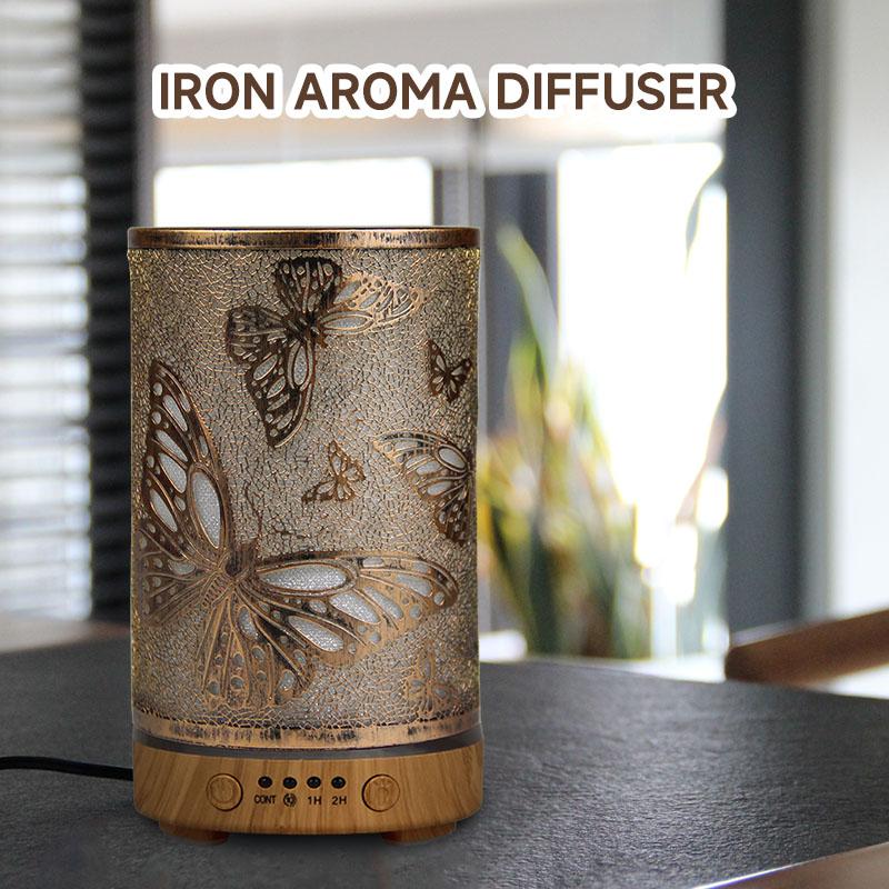 Ultrasonic Air Humidifier Aroma Diffuser Golden Hollow Butterfly Humidity Control Assistant with LED Lights