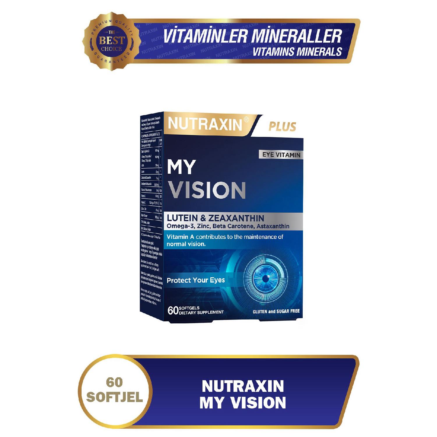

My Vision Eyes Vitamin 60 Soft Gel - Lutein, Zeaxanthin, Omega3, Zinc, Astaxanthin, Beta Carotene