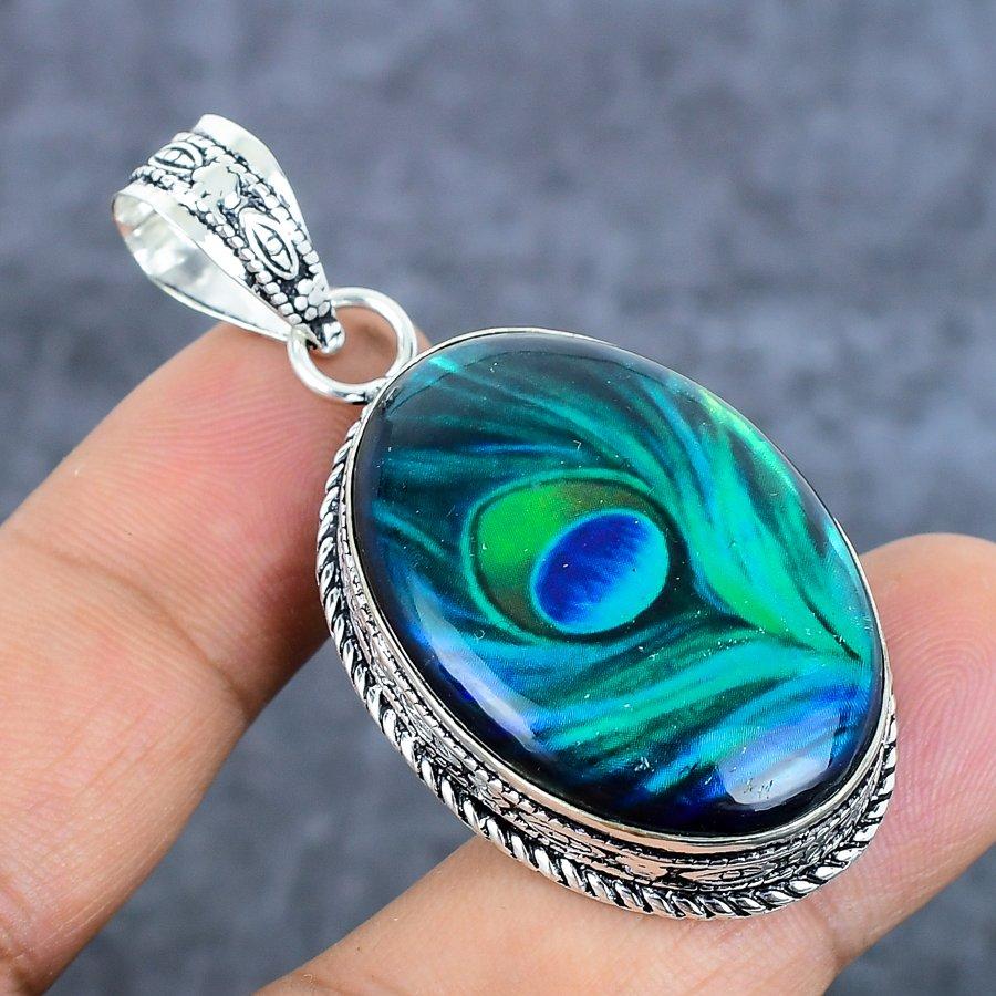 Opal Triplet Albastru Natural Argint Sterling 925 Bijuterii Pandantiv 2,13" w8B27