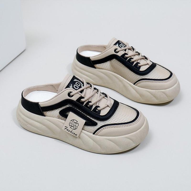 

Summer new trendy one-pedal sandals women wear platform sandals retro casual beach white shoes 35 чёрный