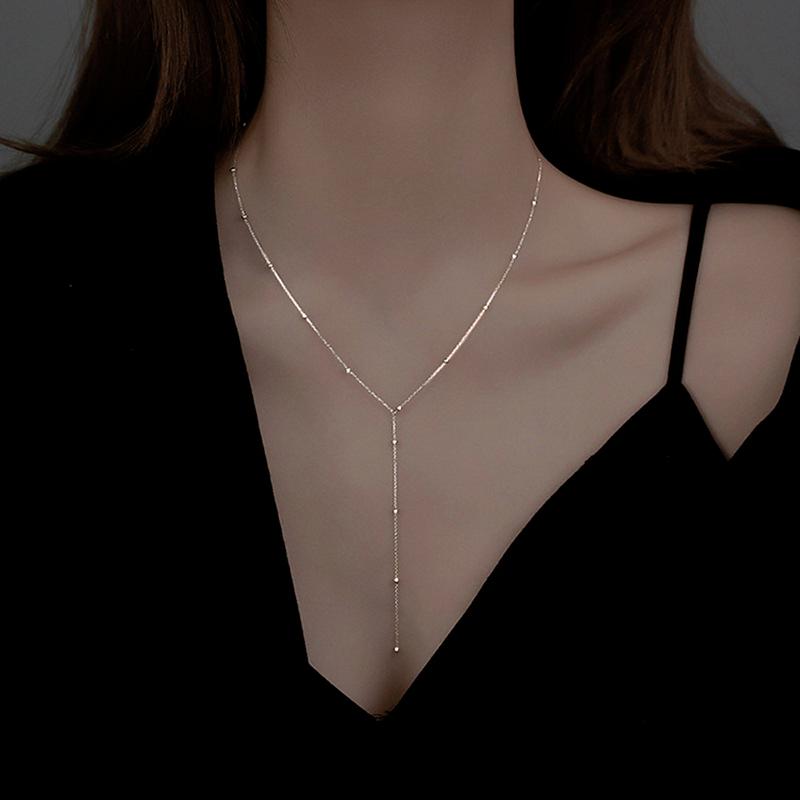 Neue Mode Runde Perle Quaste Halskette Neue Weibliche Sommer Einfache Schlüsselbein Kette Lange Geometrische Kette Frau Individuelles Schmuck