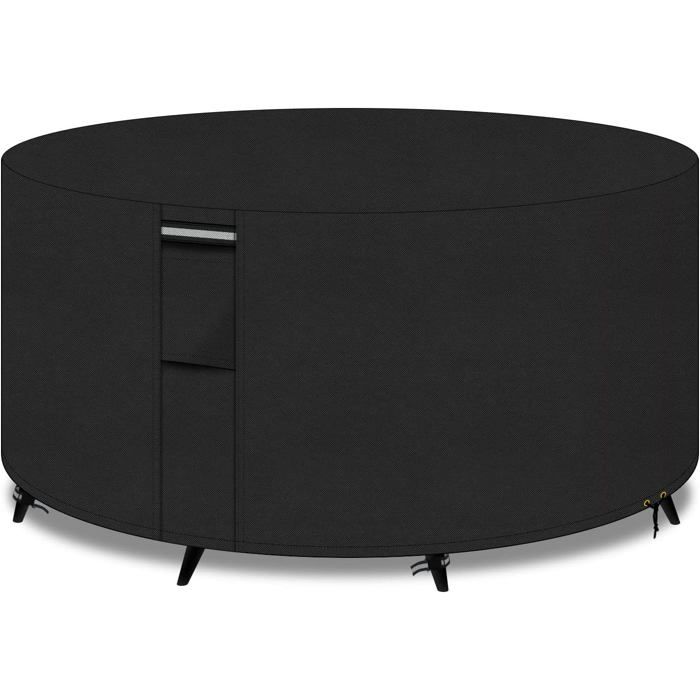 Housse ronde pour table de jardin 102 x 71 cm - Tissu Oxford 600D imperméable, anti-UV, coupe-vent (noir)