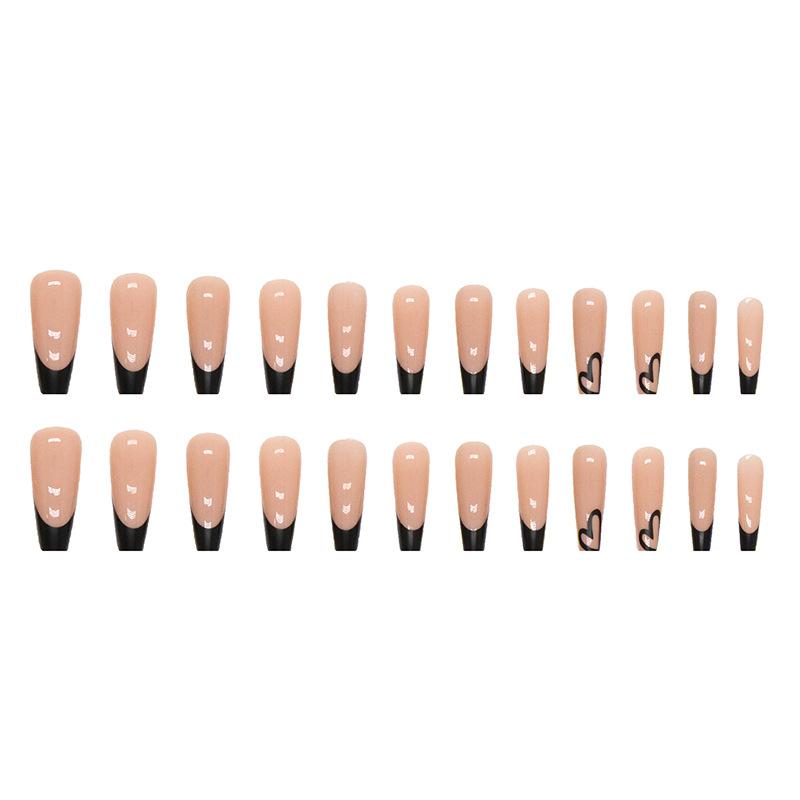 Sweet Cool Long Ballet Fake Nails Black French Simple Love Long Ballet Nail Pieces Valentine'S Day Nail Pieces 24 Pieces