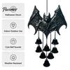 Crisp Sound Breeze Bells Gothic Bat Metal Wind Chime, Halloween Hanging Ornament with Multiple Bells, 3D Indoor Entrance Decorative Crafts Embossed