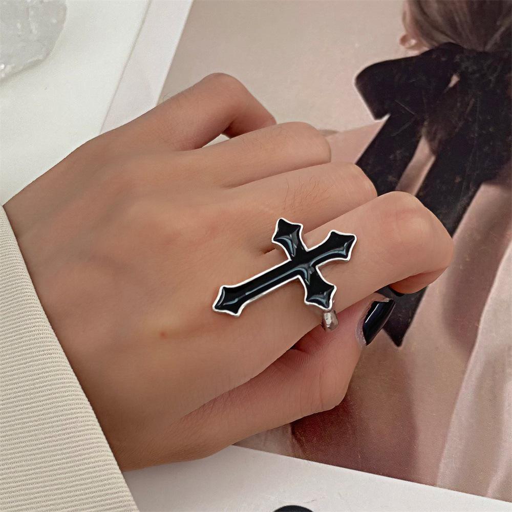 Gothic Cross Sword Ring for Women - European & American INS Style with Chain Tassel & Skull Design