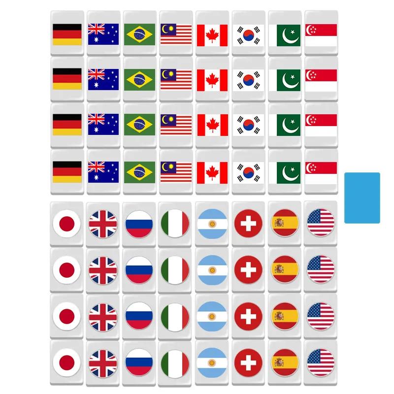 

64 блока Seaside Escape Mahjong Game Tiktok Популярная игра Double With Pattern Of Flag Play Party Puzzle Toy Fun Game Gift National Flag Blue