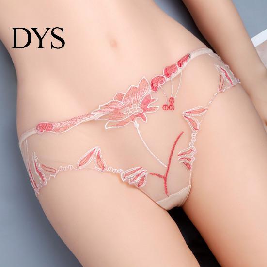 Women Panties Women's Sexy Lace Thongs See Through Mesh Sheer Lady Floral Embroidered Low-Waist Underwear Ultra-Thin Ladies Briefs Seamless