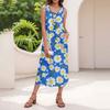 Women's Summer Casual Fashion Floral Print Sleeveless Button Casual Long Dress