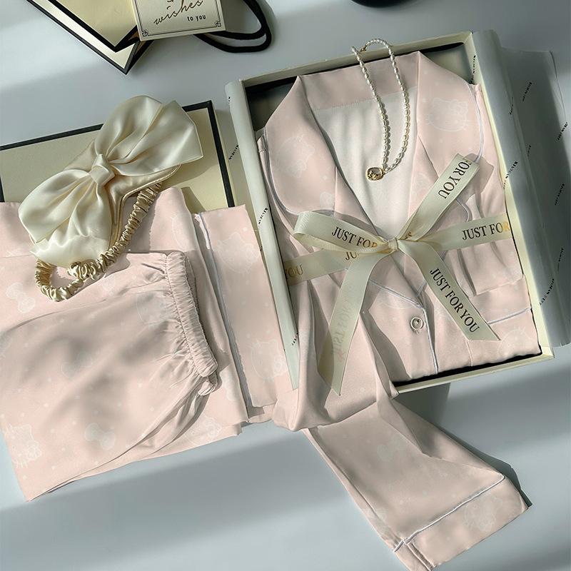 Star Print Ice Silk Women Spring And Autumn Pajamas Long Sleeves High-End Fashion Loungewear Suit