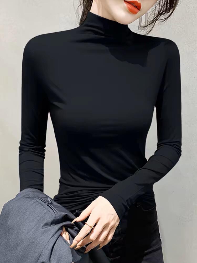 Modal High Neck Slim Fit Long Sleeve Women's Base Layer Top for Autumn/Winter Western Style