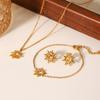 Hollow Out Diamond Sunflower Necklace Earrings Bracelet Set Simple Luxury Titanium Steel Jewelry