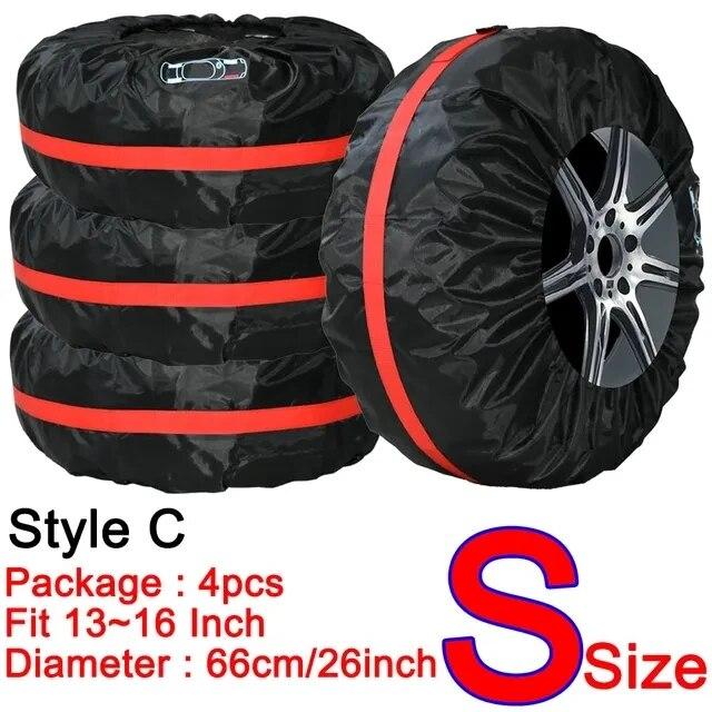 AD Universal 4Pcs Spare Tire Cover Case Polyester Car Tyre Storage Bags Automobile Tyre Accessories Auto Vehicle Wheel Protector