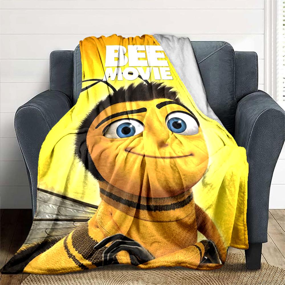 Bee Movie Cartoon Bee Character Print Flannel Blanket Soft Warm Throw Blanket for Sofa Bed Living Room