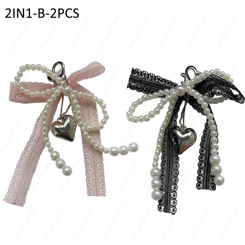 2025 New Korean Fashion Sweet Pearl Bow Keychain Phone Pendant Keyring Y2K Ins Aesthetic Holder for Girl Bag Pendant Accessories