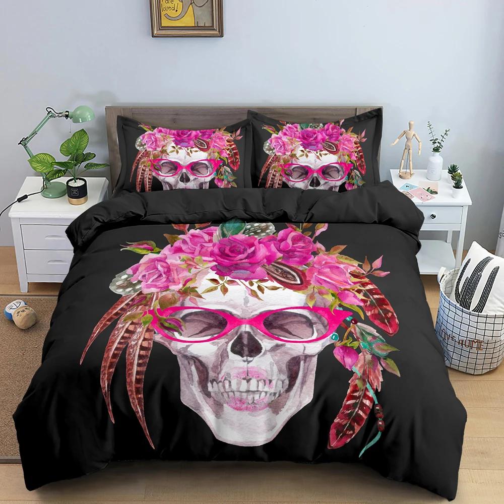 Hot Style Soft Bedding Set 3d Digital Skull Printing 2_3pcs Duvet Cover Set with Zipper Single Twin Double Full Queen King