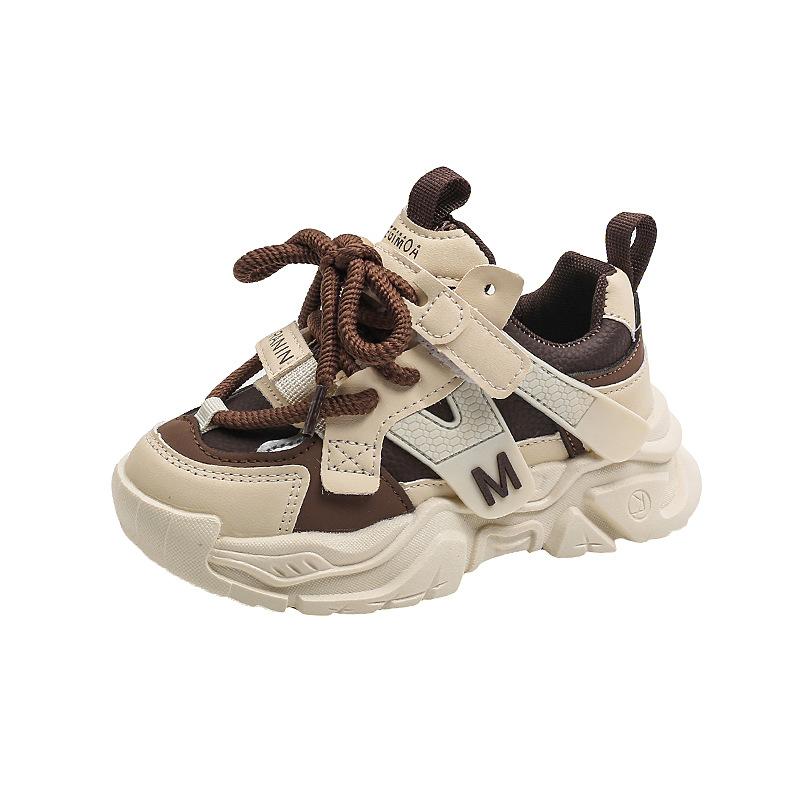 Boys' Dad Shoes Girls' Casual Shoes Children's Handsome Color-blocked Running Shoes Leather Sneakers