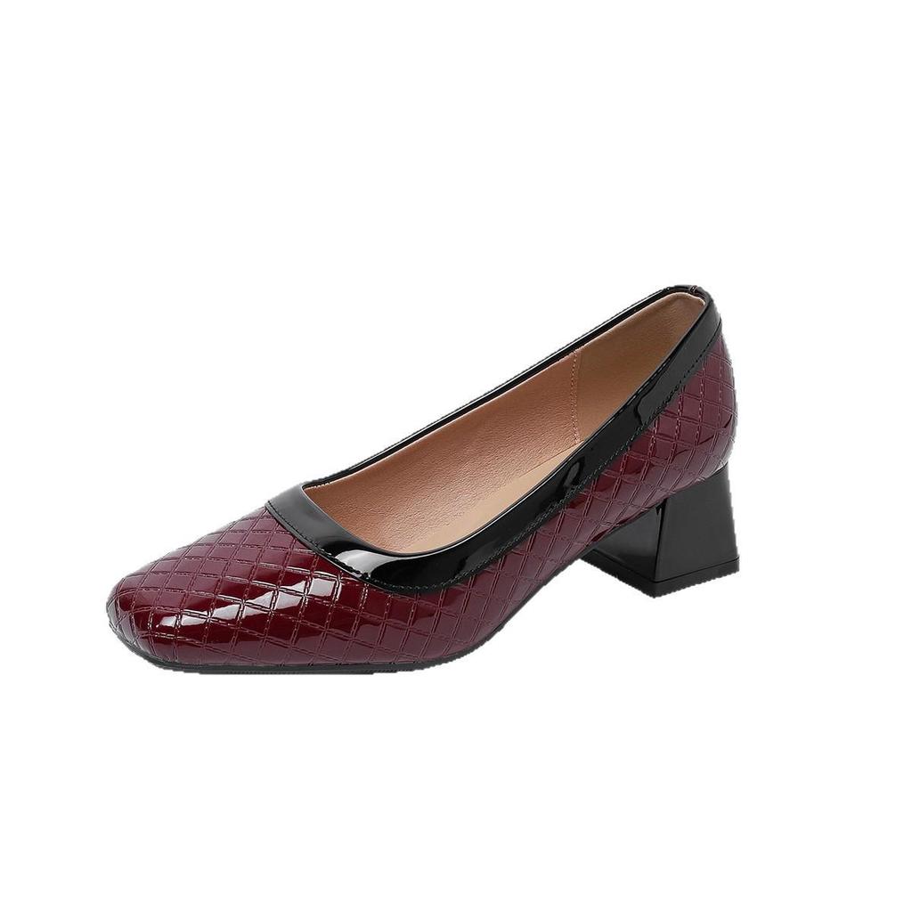 Plus Size Patent Leather Chunky Heel Square Toe High Heels - Women's European & American Style