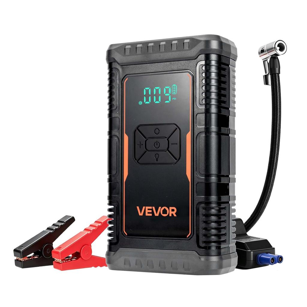 VEVOR Jump Starter with Air Compressor 1600A Peak Car Battery Jump Box, Portable for 6.0L Gas / 3.0L Diesel, 150 PSI Auto-Shutoff Tire Inflator