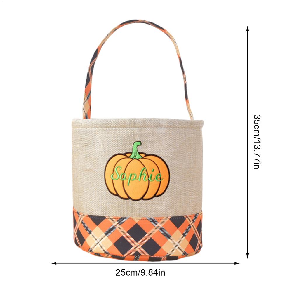 

1pcs Kids Halloween Candy Bag Storage Basket Imitation Linen Plaid Fabric Design Portable Decoration Halloween Candy Bag