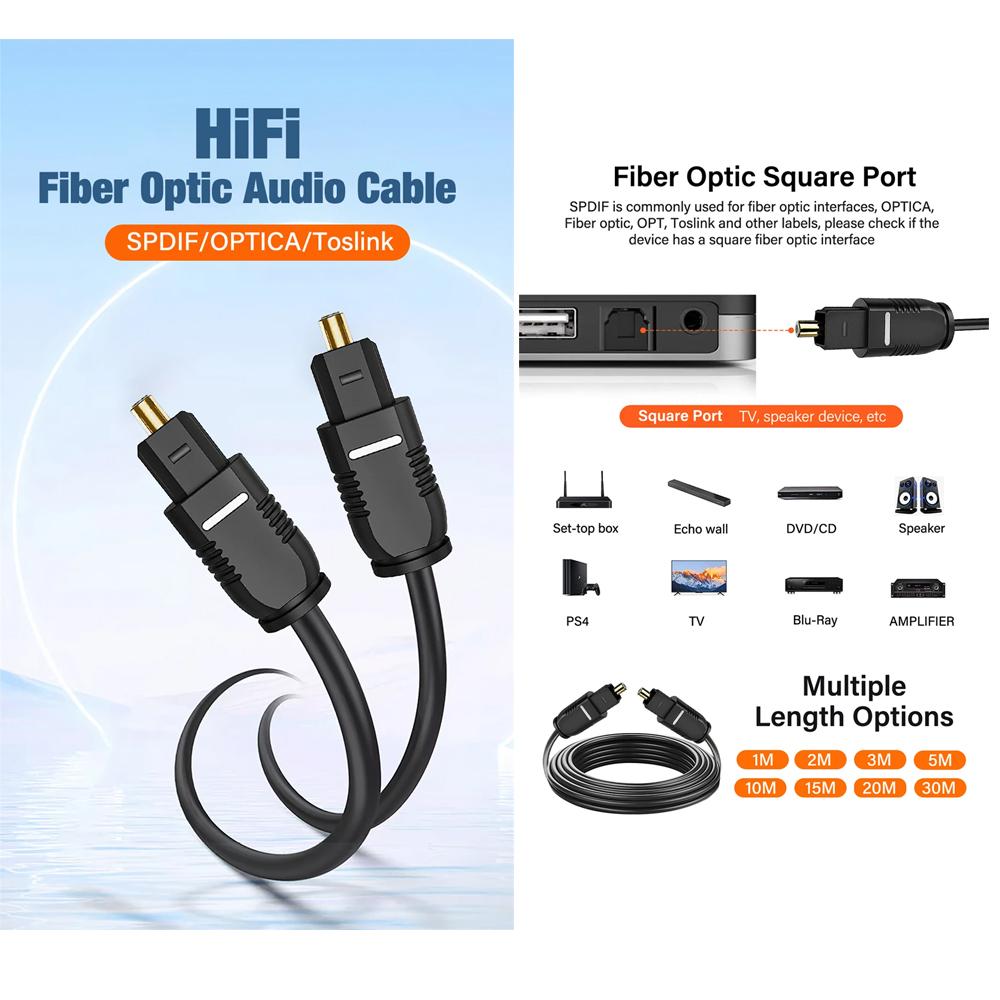 Digital Fiber Optical Audio Cable Toslink SPDIF Coaxial Cables for Amplifiers Xbox 360 PS4 Soundbar Fiber Cable 1m 2m 3m 5m 10m