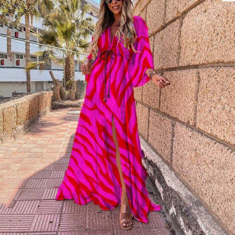 Women Elegant Printed Dress Women's Dress Pullover Elegant High Waist Fashion Print Chiffon Dress