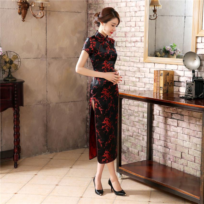 Large Size Vintage Cheongsam Chinese Style Long Dress Traditional Mandarin Collar Dresses Sexy Slim Split Qipao