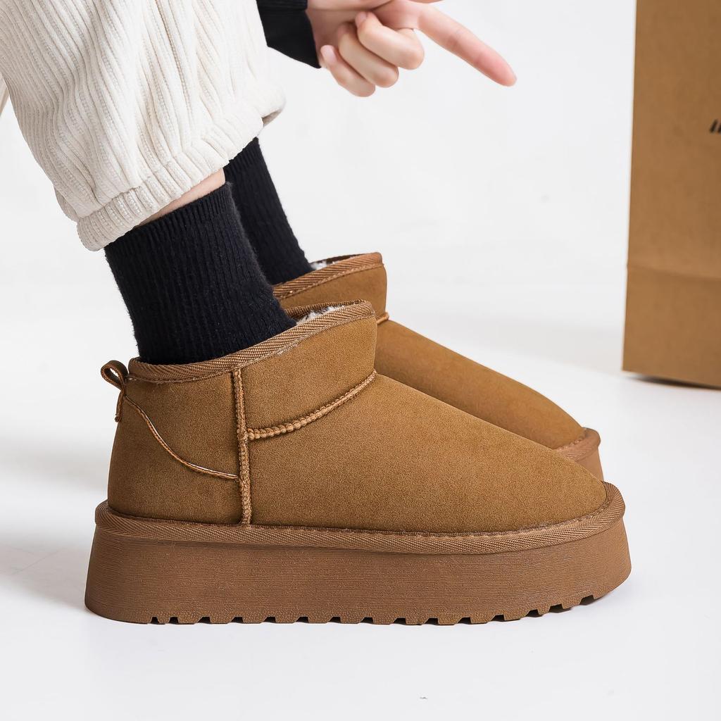 thick-soled velvet warm snow boots women's winter heightening short tube outdoor warm bread shoes versatile cotton shoes