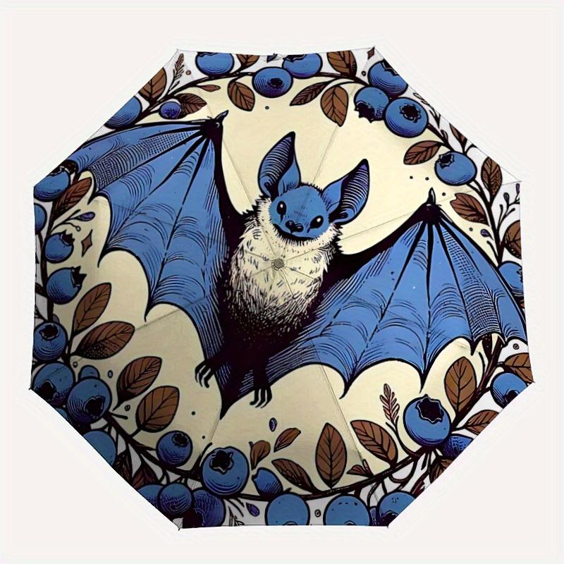 

1pc Blueberry Bat Automatic Open/close Umbrella, 8-Rib sturdy structure, Portable Travel Umbrella, Parties, Everyday Use, Outdoor Accessory,