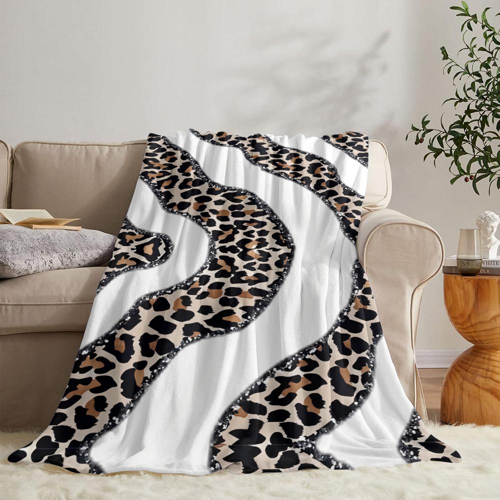 Leopard Print Patchwork Throw Soft Flannel Throw Summer Blanket Lightweight Cozy Nap Blanket for Sofa Bed Travel